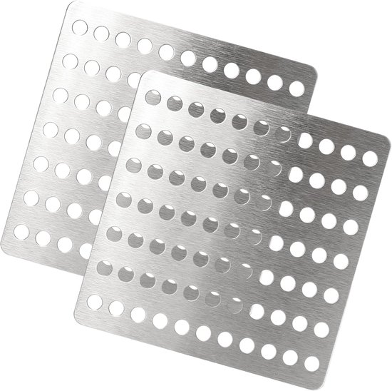 2 stuks afvoerafdekking, roestvrijstalen afvoerafdekking voor buiten 15,5 x 15,5 cm, vierkante afvoerkap met gaten van 0,28 inch voor bladeren, tuin, douche, afvoer
