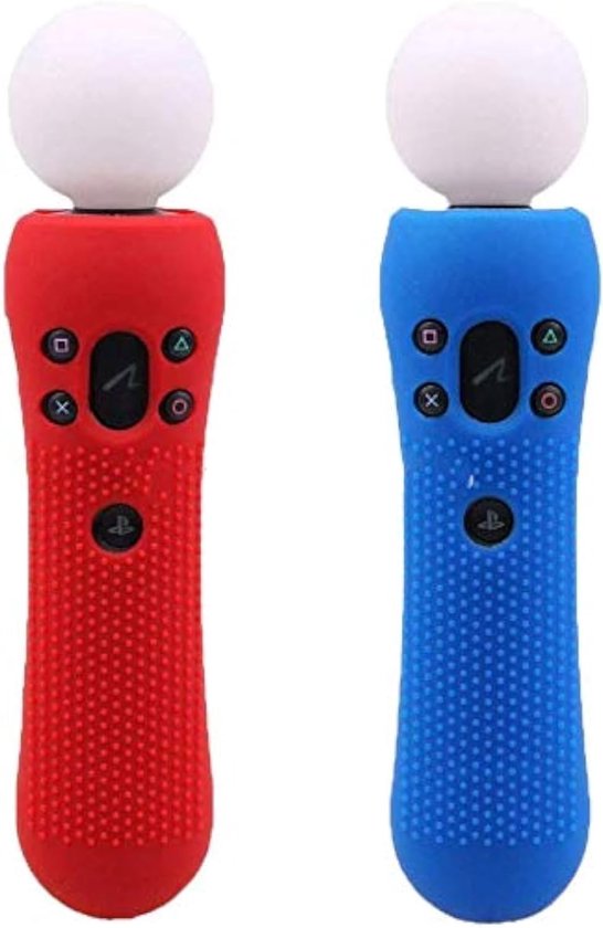 2 stuks Anti-Slip Siliconen Rubber Cover Beschermende Skin Case voor PS4 VR Move PS Move Motion Controller (1 Rood en 1 Blauw)