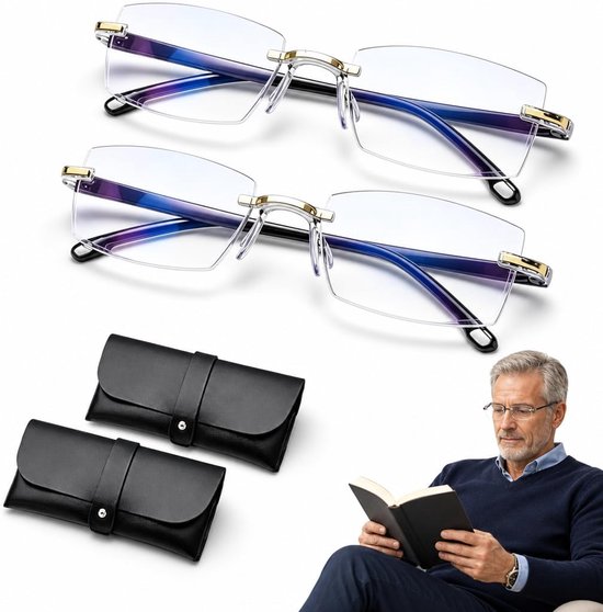 2 stuks autofocus zoombril met zelfinstelling, multifocale glijdende bril voor dichtbij en ver, intelligente leesbril voor heren en dames, met licht PC-frame en 2 etuis