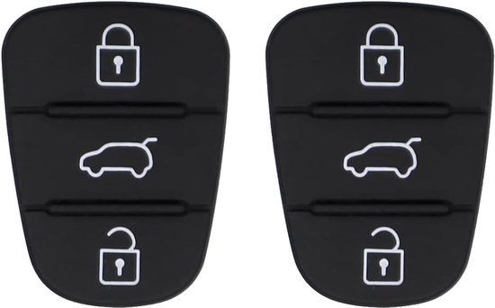 2 stuks autosleutel toetsenveld, sleutelbehuizing toetsenveld rubber 3 toetsen compatibel met Hyundai i10, i20, i30, ix20, ix35, evenals Kia Sportage Ceed Soul Venga reservetoetsenbord voor