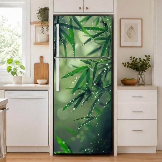 2 stuks bamboe blad regen koelkast wraps, zelfklevende koelkast wrap set verwijderbare koelkast sticker koelkastpanelen cover sticker voor keuken bar decor, 41,5 x 200 cm