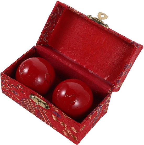 2 Stuks Baoding Balls met Emaille Bloemenpatroon Chinese Massage Handballen voor Polstraining Duurzame Handtherapieballen voor Meditatie Revalidatie Bij Mannen Vrouwen Ouderen Rood