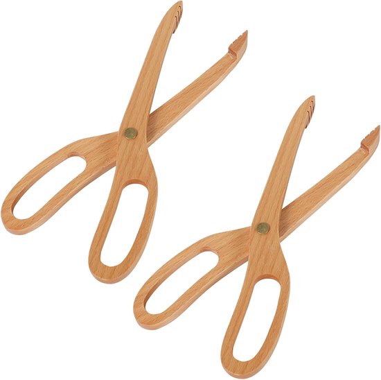 2 stuks beukenhouten schaartang (25 cm), toasttang met antislip punten, korte houten tang om te koken, Koreaanse stijl, herbruikbaar, dik, licht, ideaal voor brood, taart, fruit