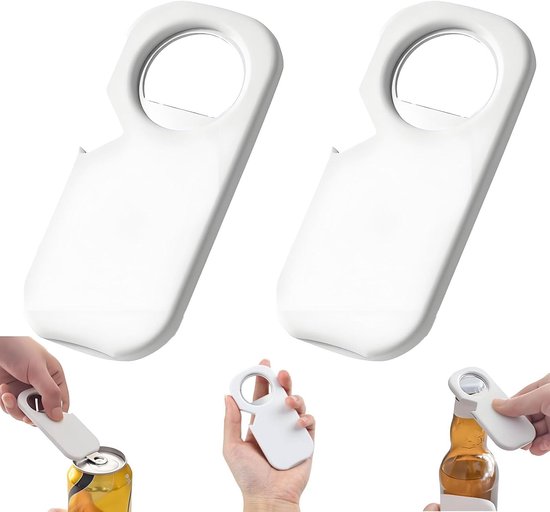 2 stuks bieropener, multifunctionele flesopener, flesopener van roestvrij staal + kunststof behuizing, flesopener voor bier, blikje, pull-tab-bus (wit 1)