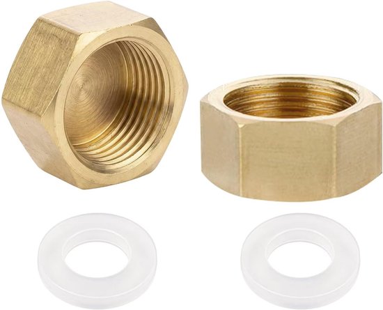 2 stuks blinde stoppen, afsluitdop 3/8 inch met rubberen afdichtingen, messing kap zeskant, slangdoppen, schroefdop voor tuin, waterleiding