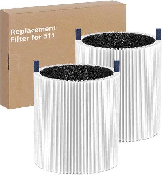 2 stuks Blueair 511 vervangingsfilter, Alleen compatibel BLUEAIR Blue Pure 511 luchtreiniger, 3-in-1, H13 True HEPA met hoogefficiënte actieve kool en voorfilter