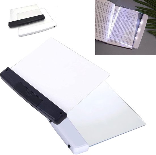 2 Stuks Boekenleeslamp met Vlak Paneel - Draagbare Platte Lamp voor Nachttelijk Lezen - Thuisgebruik als Studiehulpmiddel met Nachtzicht - Wit&Zwart van Aimosen