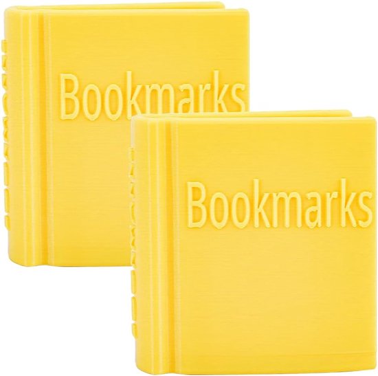 2 stuks boekvormige bladwijzerhouders, geel, 3D-bedrukte bladwijzerhouder, plastic bladwijzer-organizer