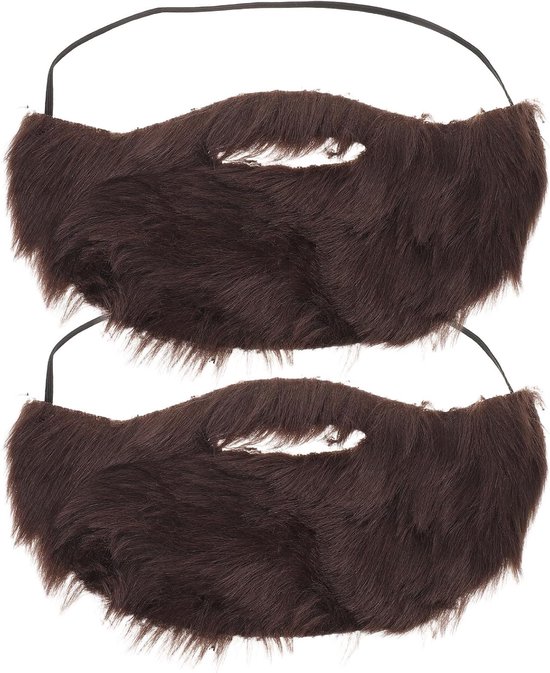 2 Stuks Bruine Nepbaard met Elastische Band Pluizige Comfortabele Pasvorm voor Mannen Ademend Cosplay Kostuumaccessoire voor Halloween Themafeesten