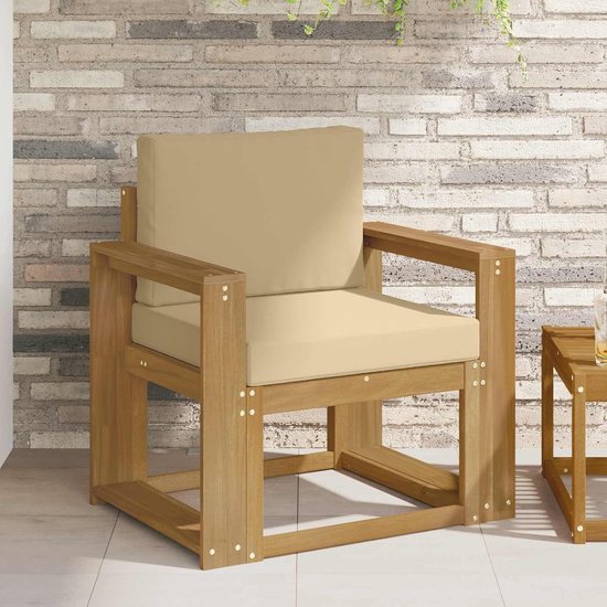 2 Stuks Buiten Bankenset Polyester Wit Beige Massief Acaciahout Weerbestendig Tuinmeubelen Modulair Ontwerp voor Terras Balkon met Kussens Inclusief 110kg Draagkracht