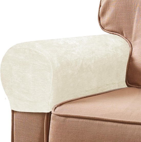 2 stuks chenille stretch armleuninghoezen voor stoelen en banken bank, effen kleur, antislip armhoezen, fauteuilhoezen voor fauteuil met draaipennen, crème