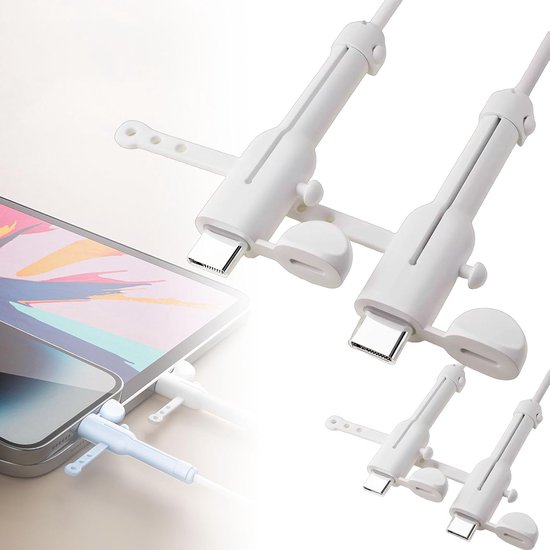 2 stuks datakabelbeschermer, siliconen koordbesparing, stofdichte opslag, datakabelopwinder, 3-in-1, anti-breuk beschermhoes, compatibel voor type-c oplader (wit)