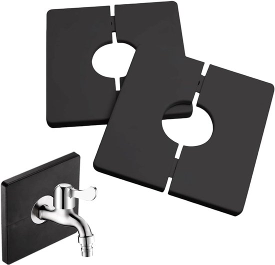 2 stuks decoratieve afdekking voor douche, vierkant, zelfklevend, van pvc, afdekking voor slangen, armaturen en gaten (28 mm) (zwart)