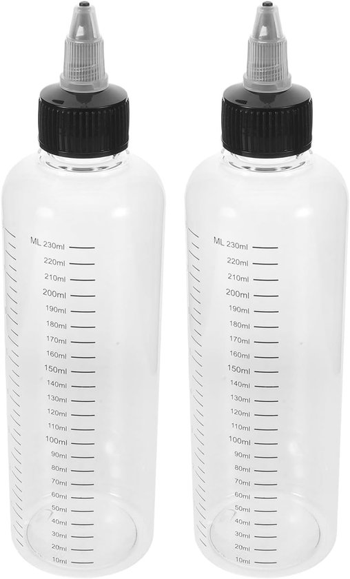 2 Stuks Delige Haarverf Applicatiefles met Maatverdeling Duurzame Plastic Puntige voor Nauwkeurige Dosering van Haarolie Hoofdhuidbehandeling Herbruikbaar Eenvoudig Bij Vullen
