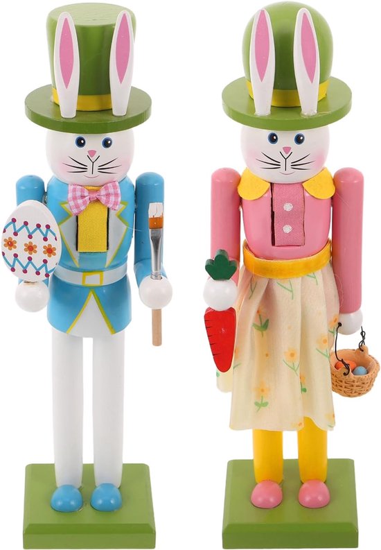 2 Stuks Delige Houten Paashaas Notenkraker Figuren Lente Paastafelstuk Decoratie Stevige Houten Nutcracker Centerpiece voor Feestelijke Eetkamer