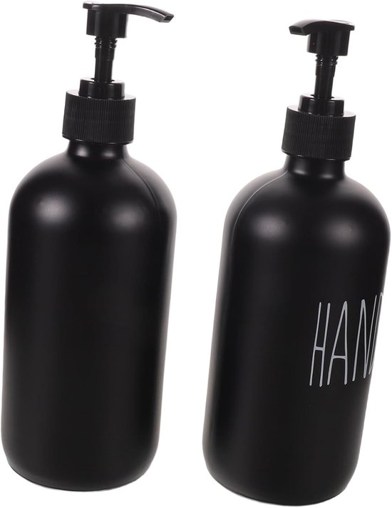 2 Stuks Delige Navulbare Zwarte Zeepdispenser Set met Lekvrije Glazen Pompfles voor Badkamer Keuken Geschikt voor Shampoo Lotion Afwasmiddel Ruimtebesparend