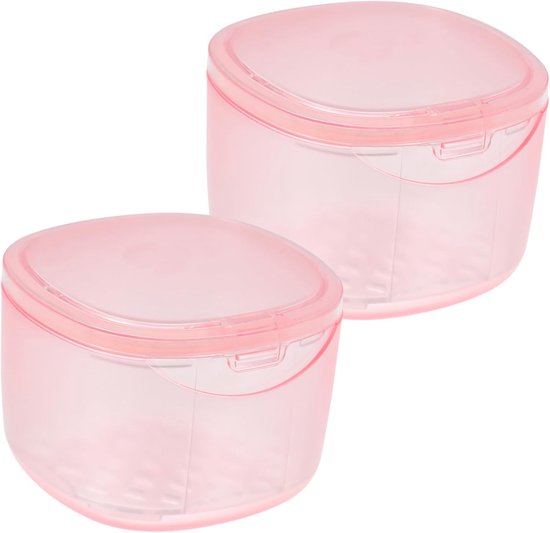 2 Stuks Delige Transparante Roze Retainer Reinigingsbox met Verwijderbare Zeef Compact Lichtgewicht Weken Bewaren van Beugels Mondbeschermers Uitlijners voor Reizen Dagelijks