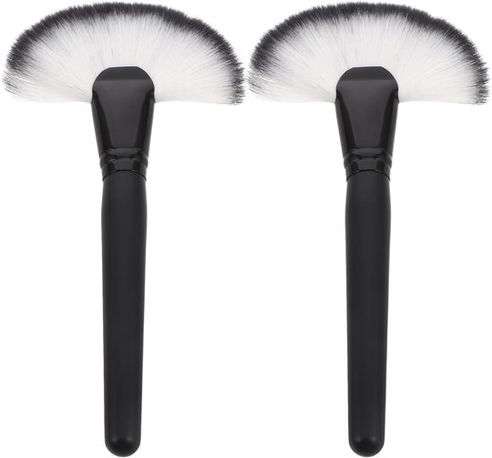 2 Stuks Delige Zachte Synthetische Fan Make-up Kwasten Fluffy Poederborstel voor Gevoelige Huid Ergonomische Handvatten voor Highlight Basis Poeder voor Snelle Make-uproutine