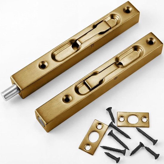 2 stuks deurgrendels 304 antiek messing verborgen deurgrendel roestvrij staal 15 cm verborgen deurbeveiliging geboorte roestvrij staal grendel slot voor Franse deuren, composietdeuren, houten