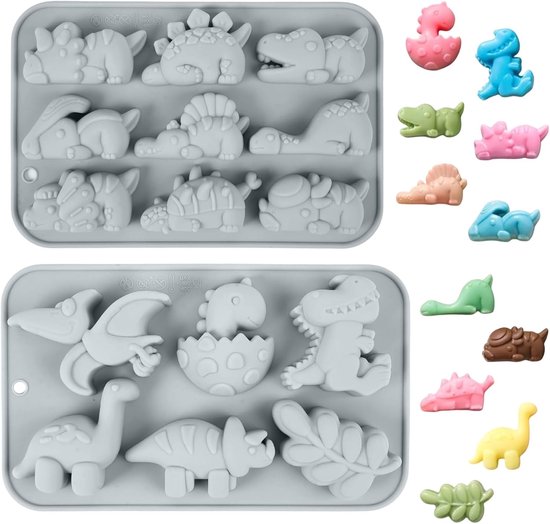 2 stuks dino siliconen vormen, dinosaurus chocoladevorm, 15 gaten