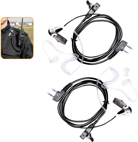 2 stuks draadloze headset, 2 pins, compatibel met Baofeng UV-5R Plus BF-88S BF-88E walkietalkie JUCJET RT24 RT668 RT27 RT24V RT617 RT86, hoofdtelefoon, radio, hoorslang, politie