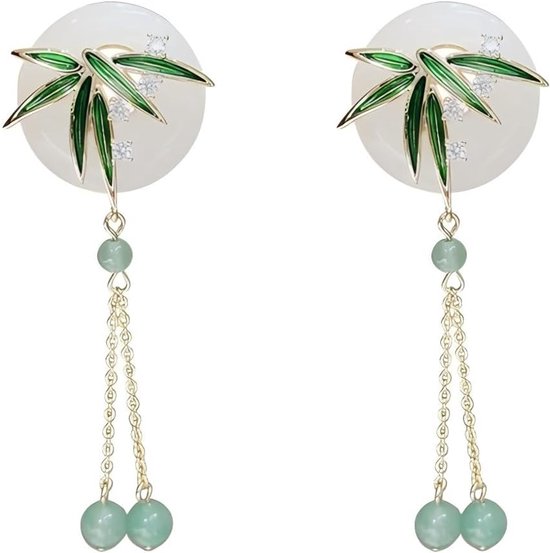 2 Stuks Faux Jade Bamboe Blad Broches, Vrouwen Chinese Stijl Bamboe Blad Kwastje Hanger, Cheongsam Jas Shirt Accessoires