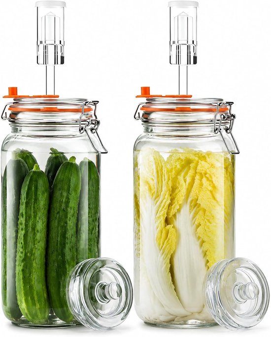 2 stuks fermentatieglazen, 2 liter, fermentatieglas met gistingsglas en gewicht voor zuurkool, kimchi, augurken en kombucha, 2 stuks