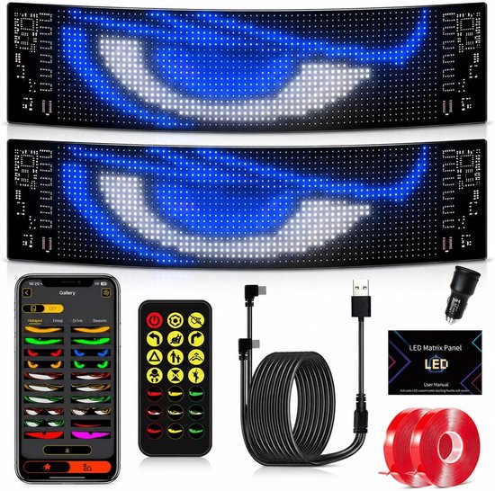 2 stuks flexibele led-matrix-displaybord, Bluetooth RGB loopschrift bord met app en afstandsbediening, 20 x 64 pixels, opvouwbaar reclamebord, doe-het-zelf tekst, animatiedisplay voor laden, bar