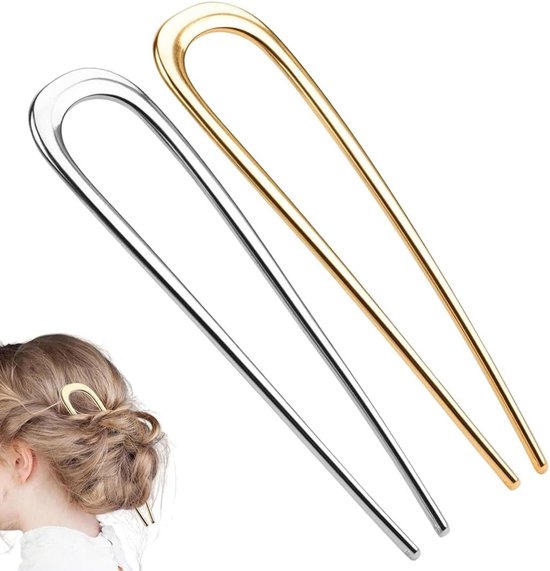 2 stuks Franse haarspelden, metaal, 14 cm, goud, zilver, zwart, groot, U-vormig, voor dames, geschikt voor vrouwen, met alle soorten krullend, recht of dik haar