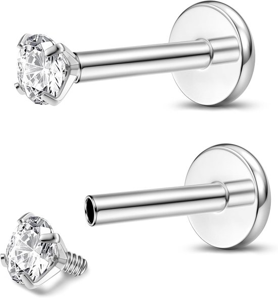 2 stuks G23 titanium lippiercing labret piercing binnendraad Medusa piercing neuspiercing steker medische oorknopjes piercing oor kleine conch tragus piercing goud zilver helix piercings