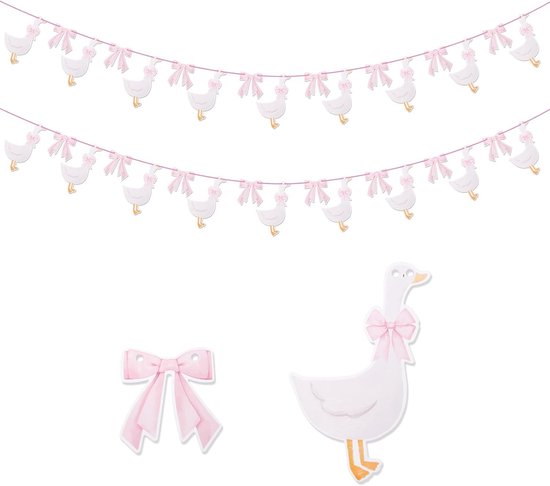 2 Stuks Ganzen Thema Banner, Schattige een Gekke Gans Feestbanner met Roze Strikken Boerderijdieren Feestdecoraties voor Kinderverjaardag Babyshower