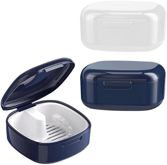 2 stuks gebitsdoos, prothesedoos, tandprothesen, houder, tandprothesenbox met zeef met ophanging, voor het opbergen van tandprothesen, draagbaar, geschikt voor uitgaan en reizen