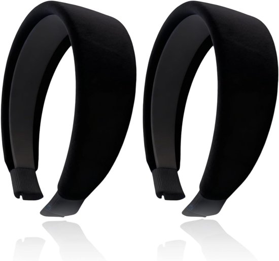 2 stuks gevoerde brede haarbanden van zachte stof voor dames en meisjes, antislip, dikke haarband zonder tanden, elegante satijnen haarband voor dagelijks gebruik, sport en styling, zwart