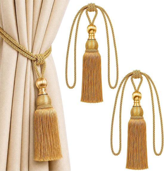2 stuks gordijnhouders voor gordijnen, goud, gordijnhouder koord met kwastjes, decoratief