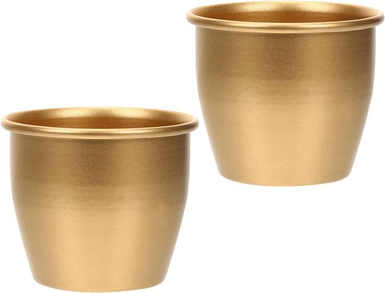 2 Stuks Gouden Metalen Bloempotset Vintage Stijl Mini Bloemvazen van Ijzer zonder Drainagegat Compacte Decoratieve Plantenpotten voor Tafelstukken Bruiloften Binnengebruik