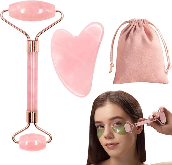 2 stuks Gua Sha en hars roller, Guasha voor gezicht, Gua Sha roze lichaam