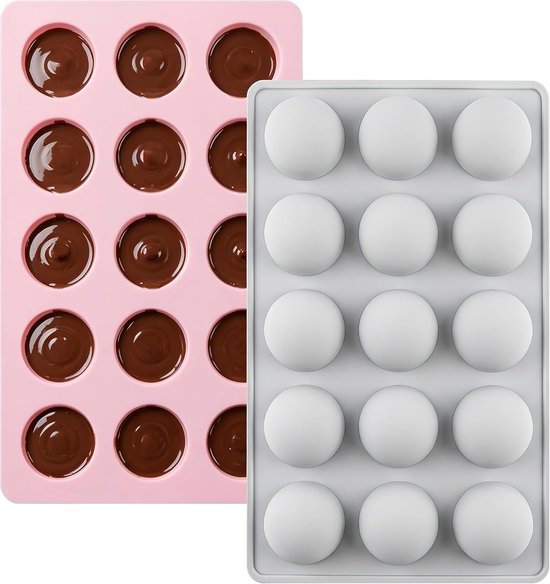 2 Stuks Halfronde Bakvormen Siliconen,Half-Bol Chocolade Schimmel,15 Vakjes | Halve Bolvorm voor Chocoladebal, Siliconen Halfbolvorm, voor Het Maken Van Ronde Ijsblokjes, Chocolaatjes en Gelei