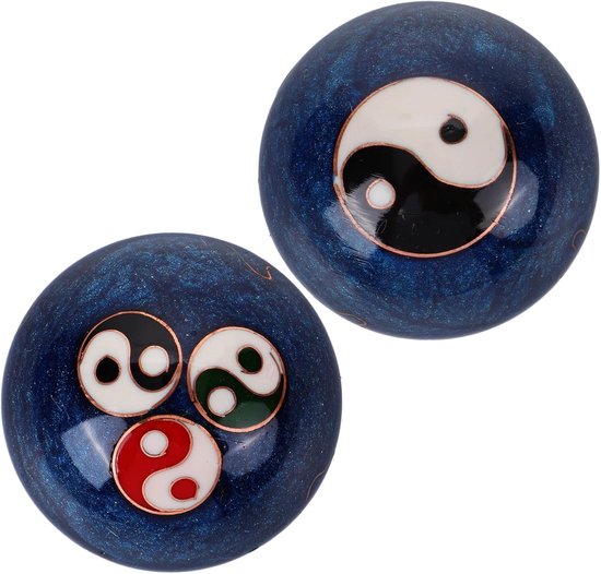 2 Stuks Handtherapie Fitnessballen met Belgeluid Kleine Handmassagebollen voor Ontspanning Spierversterking Geemailleerd met Yin-yang Ontwerp Geschikt voor Mannen Ouderen