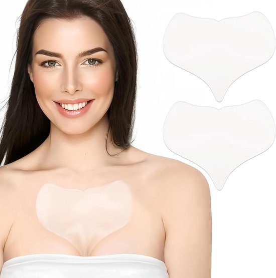 2 stuks hartvormige decolletépads, anti-rimpel van siliconen, herbruikbaar borstkussen tegen borstrimpels, anti-aging decolletépad voor het gladmaken van de huid 's nachts, transparant
