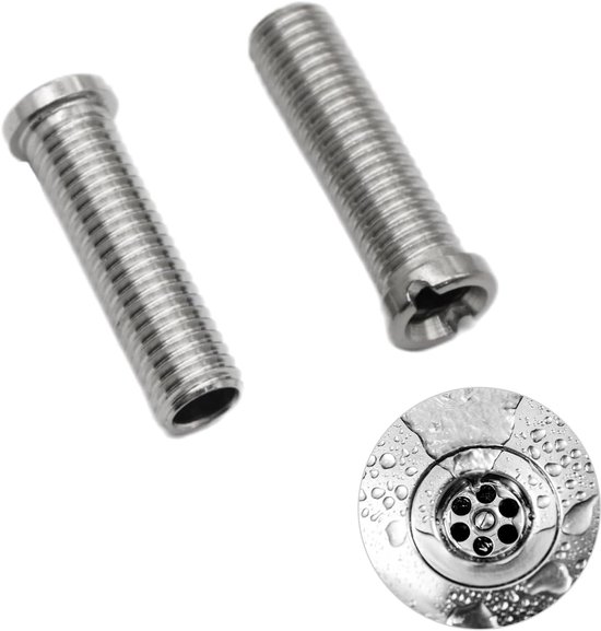 2 stuks holle schroefspoelbak, M12 x 45 mm, roestvrij staal, holle schroefspoelbak, afvoerzeef, wastafel, accessoires voor keukenspoelbakken, 304 roestvrij staal, afvoerzeef, schroef, afvoerventiel,