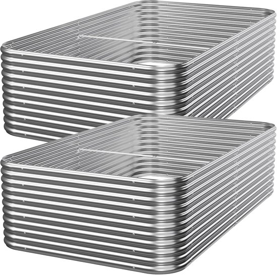 2 stuks hoog 2,4 x 1,2 x 0,5 m gegalvaniseerd verhoogd tuinbed buiten, metalen tuinbed voor groenten, bovengrondse tuinbak voor bloem, stalen verhoogde bedden voor tuinieren
