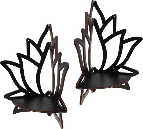 2 Stuks Houten Drijvende Lotus Hoekplank Wandrek Decoratieve Opbergruimte voor Slaapkamer Woonkamer Uniek Bloemvormig Ontwerp voor Kleine Ruimtes