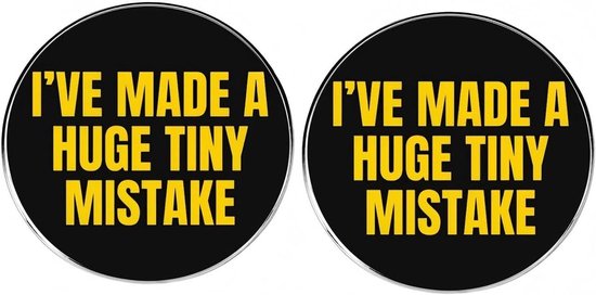 2 stuks Ik heb een enorme kleine fout gemaakt ronde knopspelden, grappige Engelse zin legering reversspeldjes, metalen legering badges voor heren en dames