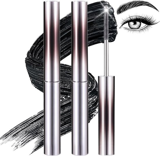 2 stuks Iron Eye Mascara, wasbare metalen mascara, 5D Curling Eyelash Iron Lascara, zwart, waterbestendig, met vezels voor meer lengte en volume, natuurlijk, niet smerend