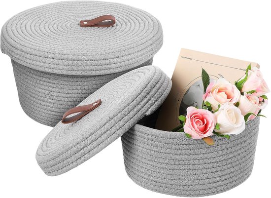2 Stuks Katoenen Touwmanden met Stevige Geweven Opbergmanden in Neutrale Kleur Modern Design voor Organiseren van Diverse Spullen in Huis Kantoor Kinderkamer