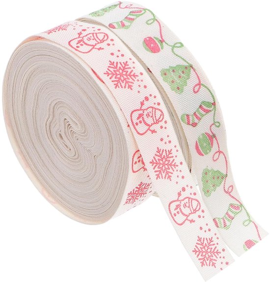 2 Stuks Kerstlinten Katoen Breed Yards Sneeuwvlok Ontwerp Herbruikbaar Kleurecht Geschikt voor Kerstdecoraties Buiten DIY Cadeaus Kransen Boomversiering