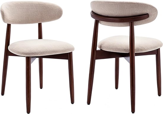 2 Stuks Keukenstoelen van Massief Hout met Katoen-Linnen Bekleding Set of 2
