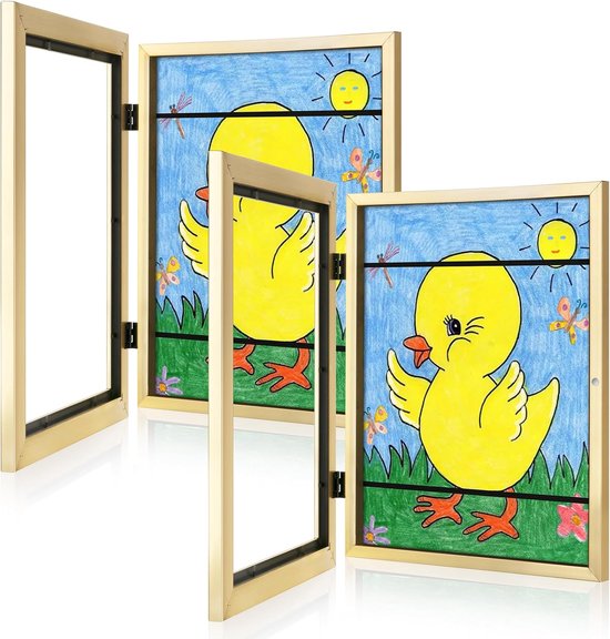 [2 stuks] Kunstlijsten voor kinderen, 8,5 x 11 cm Frontopening Kids Artwork Frames Verwisselbaar, Gouden Kunstwerk Display Opbergframe voor Muur, Geschikt voor 50 stuks, voor 3D Foto, Ambachten,