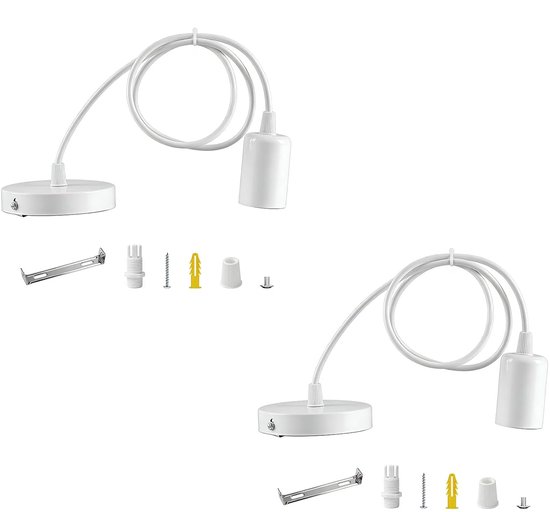 2 stuks lampophangingen, wit, E27 met 100 cm kabel, verstelbare lampfitting E27 met kabel voor woonkamer, keuken en slaapkamer, duurzame lampophanging, wit, voor hanglampen