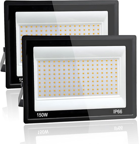 2 Stuks Led-Spot voor Buiten 150W, 15000 LM Led Schijnwerper Buiten, 3000K Warmwit Buitenspot, IP66 Waterdicht, voor Achtertuin, Garage, Gang, Tuin, Binnenplaats